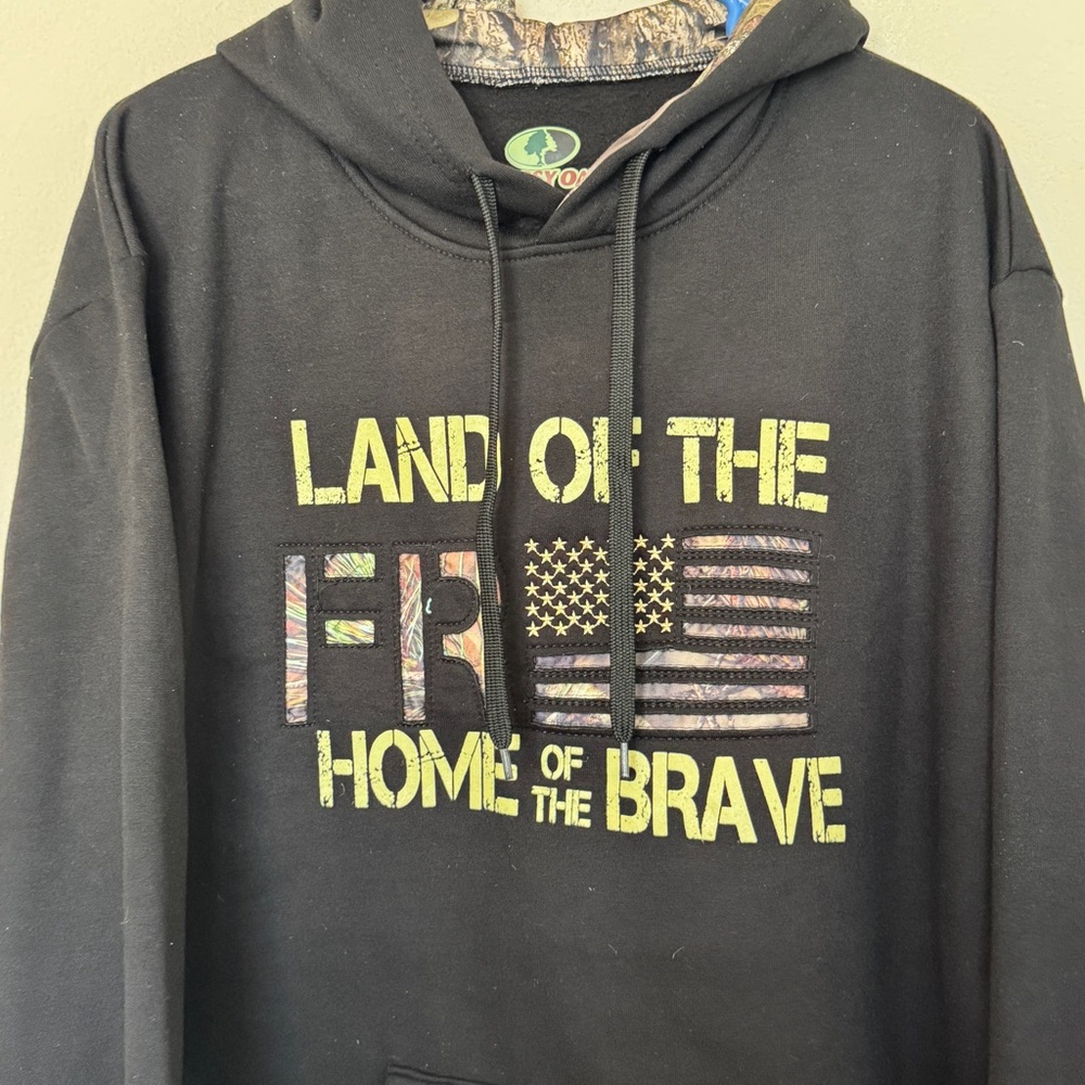 Mossy Oak Hoodie XL Black Embroidered Logo American Flag Camo Pocket Drawstring - Picture 3 of 6